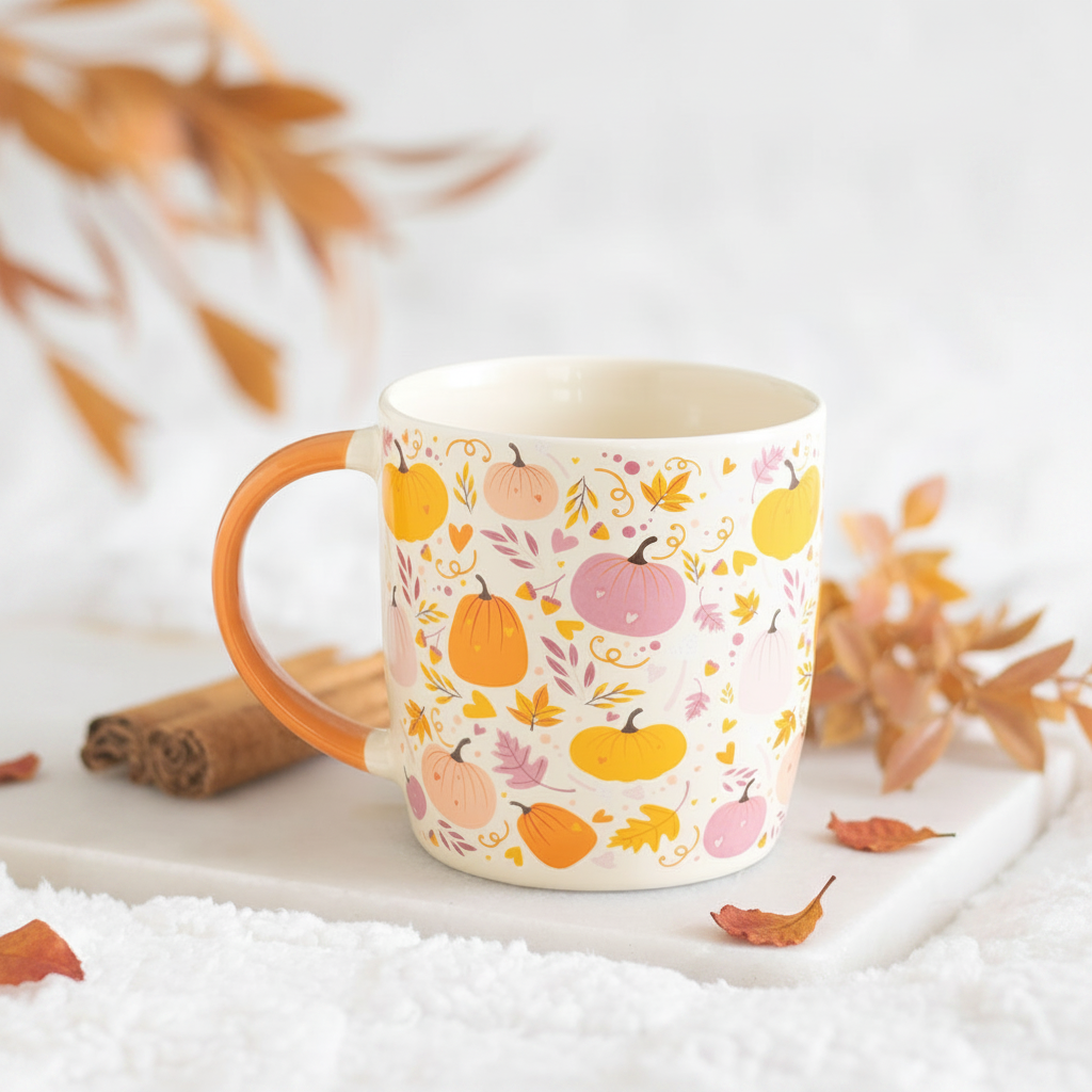Pink &amp; Orange Pumpkin Print Mug