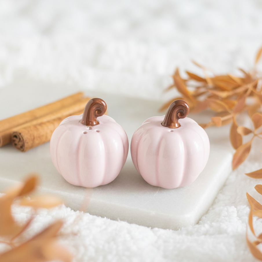 Pink Curly Pumpkin Salt &amp; Pepper Shakers
