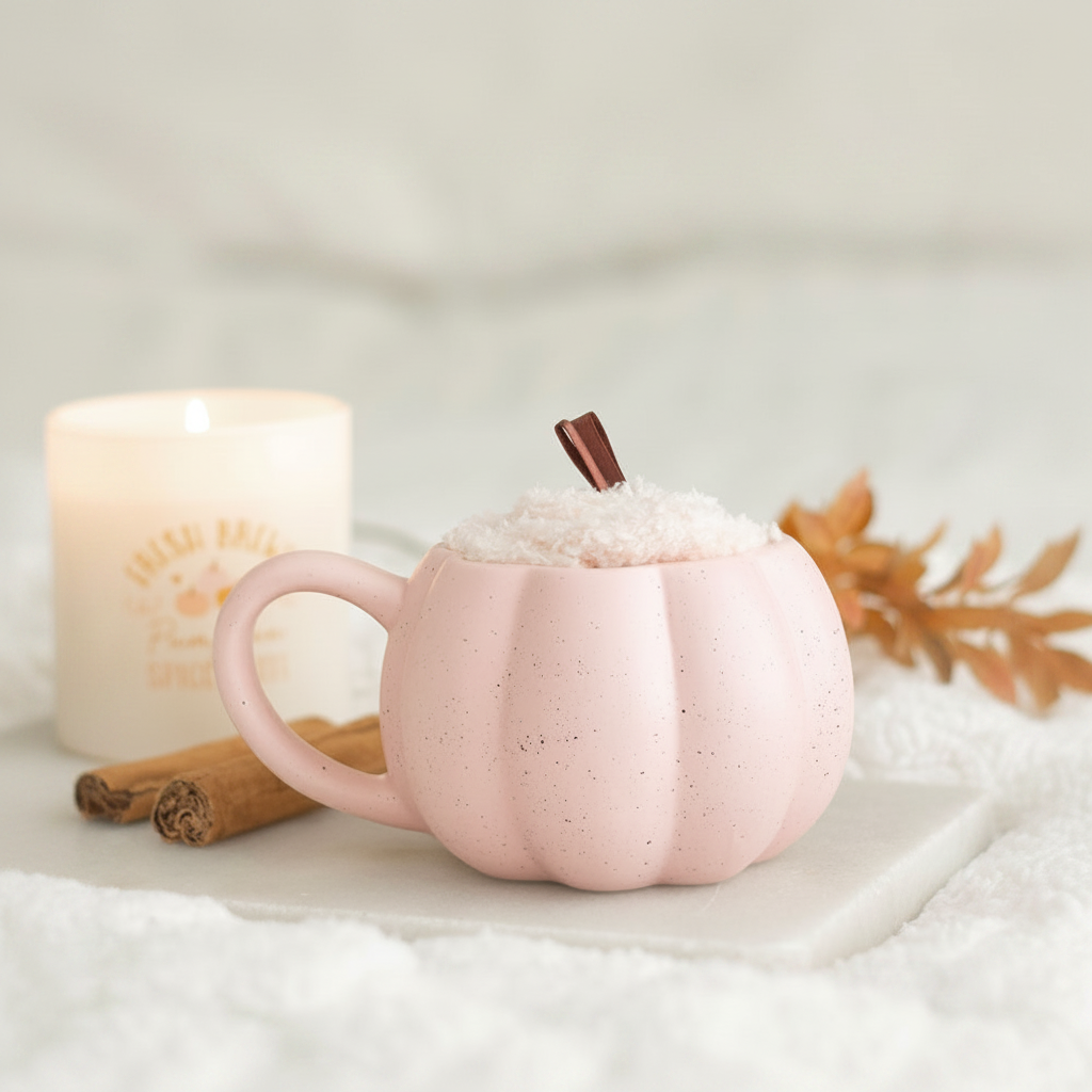Pink Pumpkin Mug &amp; Socks Set