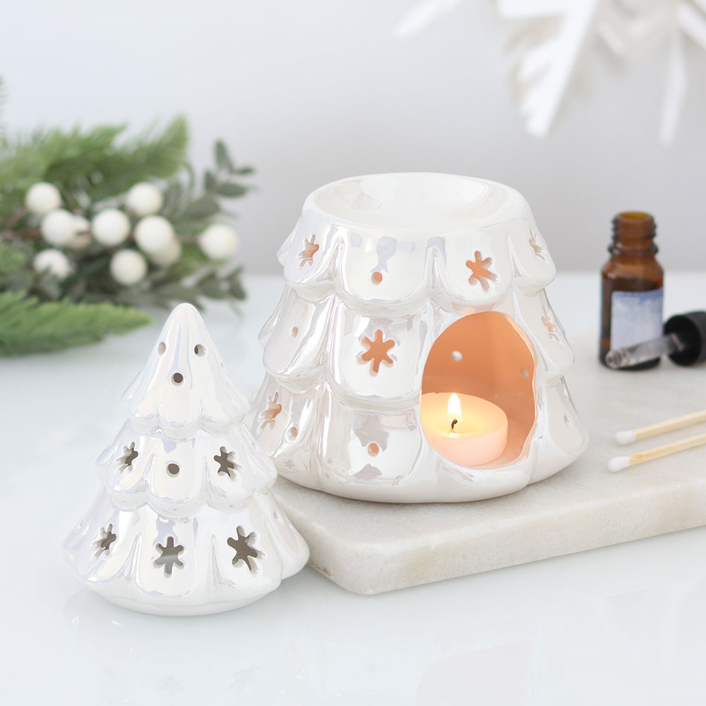 White Iridescent Fir Tree Oil Burner
