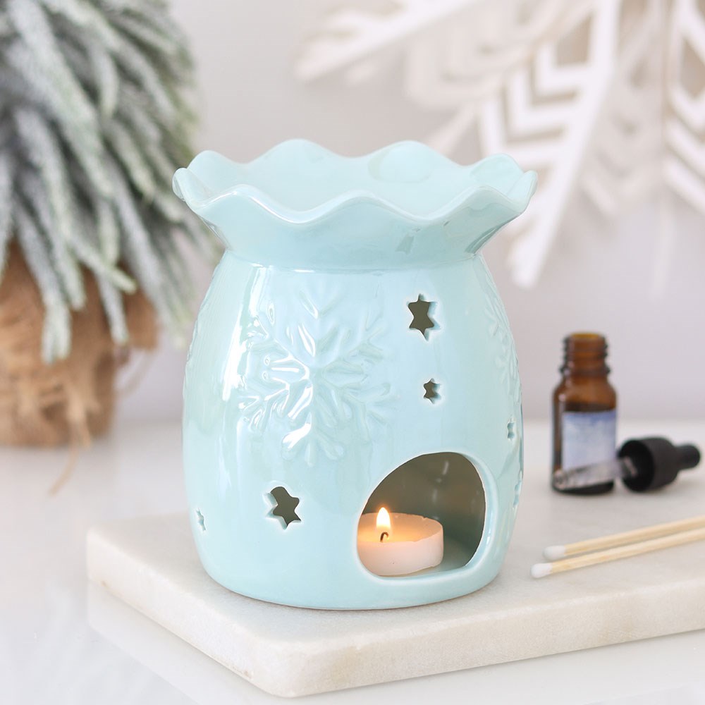 Blue Iridescent Snowflake Oil Burner &amp; Wax Warmer
