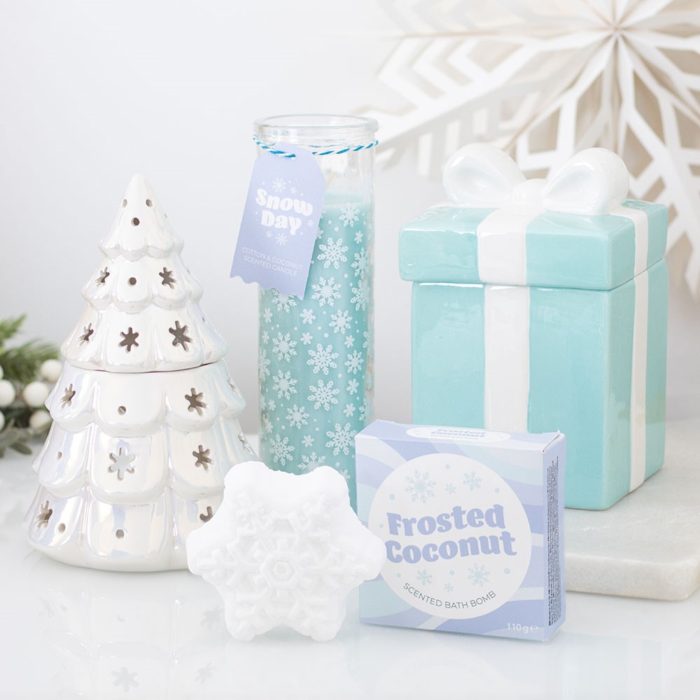 Snow Day Snowflake Print Cotton &amp; Coconut Tube Candle