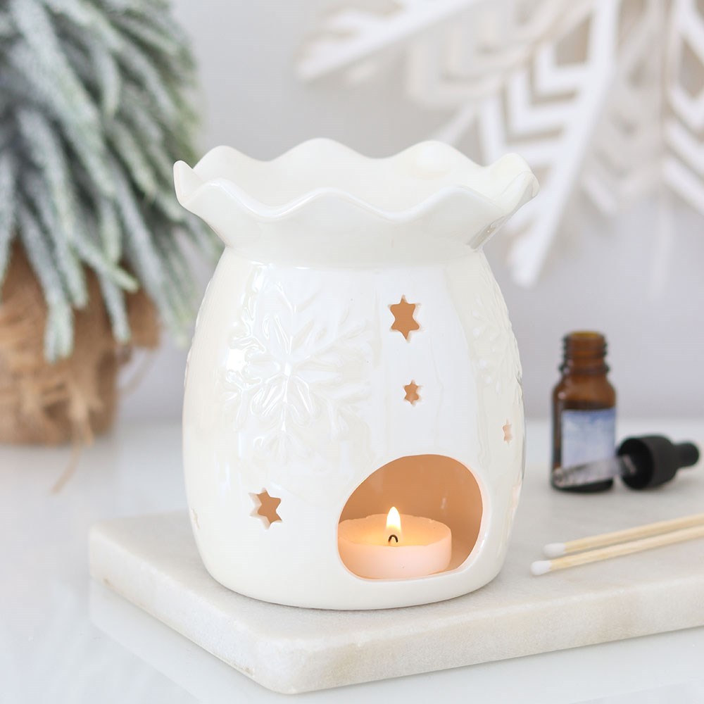 White Iridescent Snowflake Oil Burner &amp; Wax Warmer