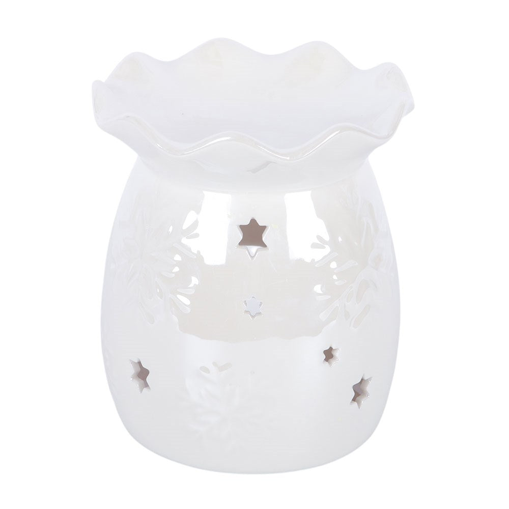 White Iridescent Snowflake Oil Burner &amp; Wax Warmer