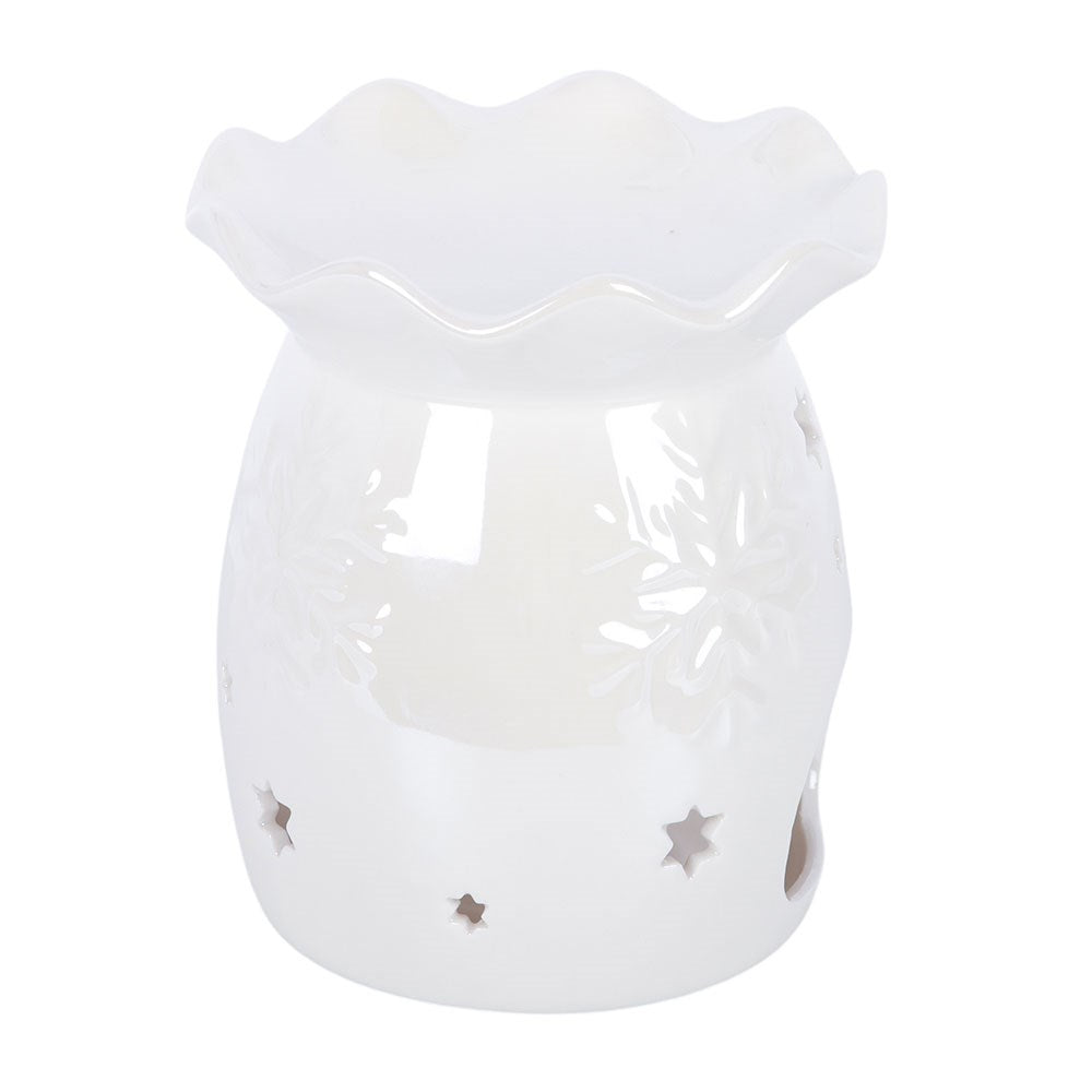 White Iridescent Snowflake Oil Burner &amp; Wax Warmer