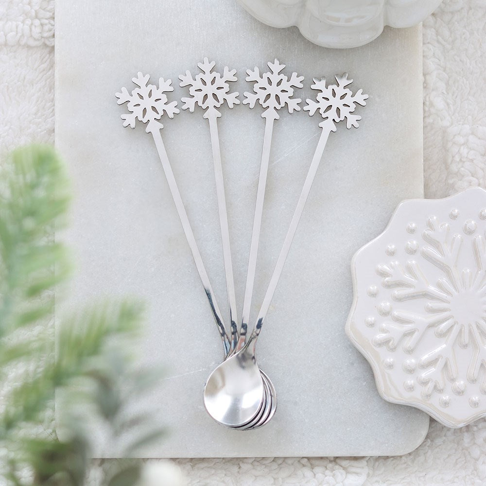 Set of 4 Metal Snowflake Spoons