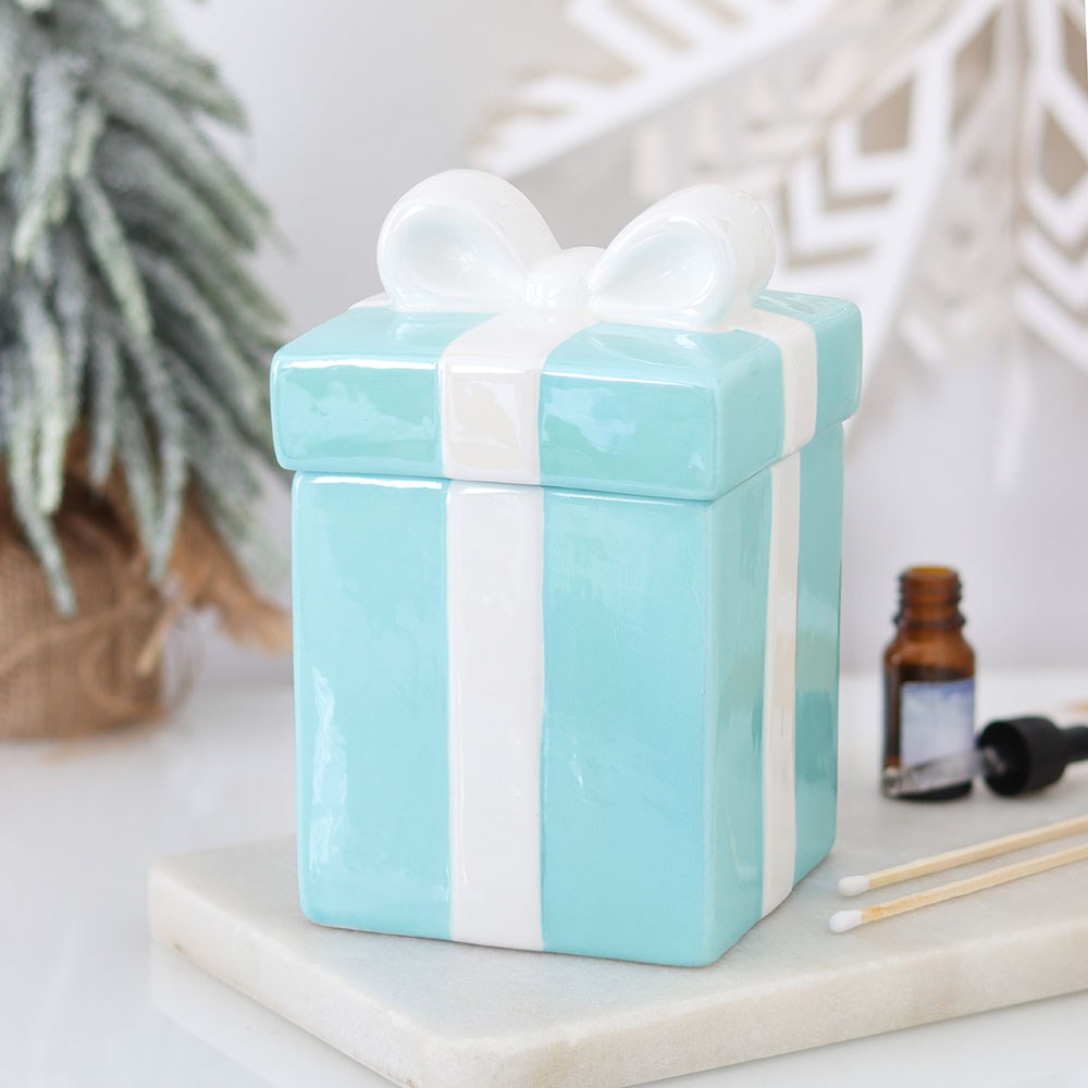 Blue Iridescent Christmas Present Oil Burner