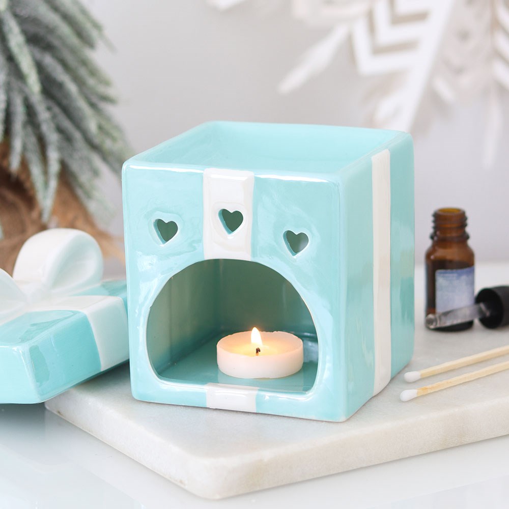 Blue Iridescent Christmas Present Oil Burner