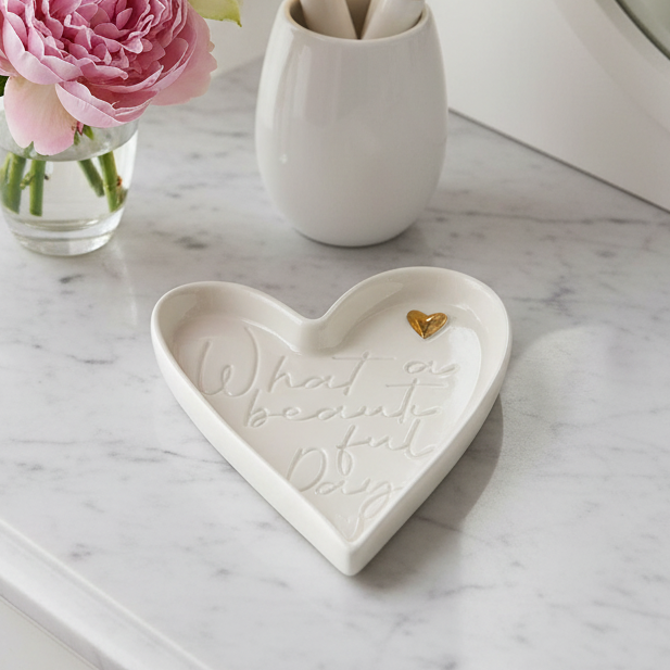 White Beautiful Day Heart Trinket Dish