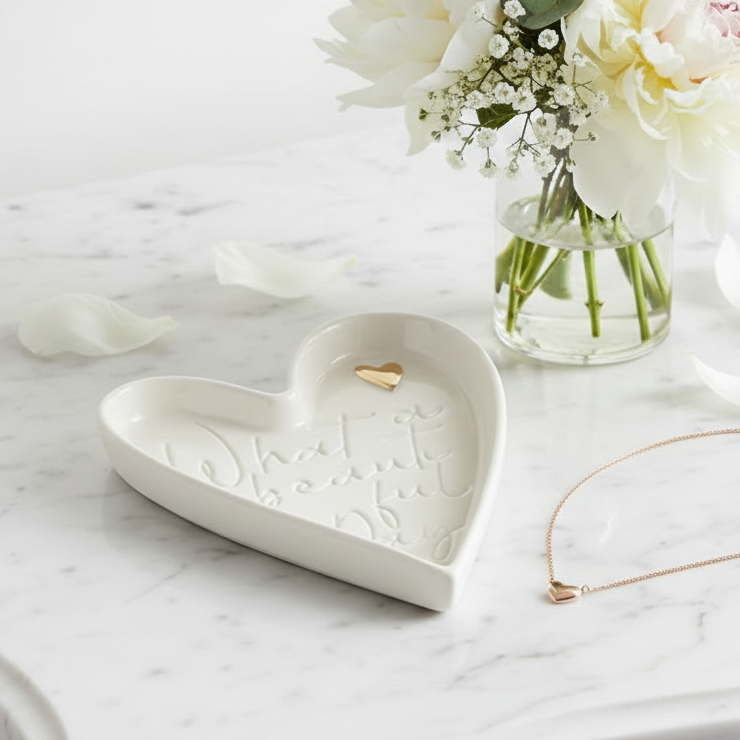 White Beautiful Day Heart Trinket Dish