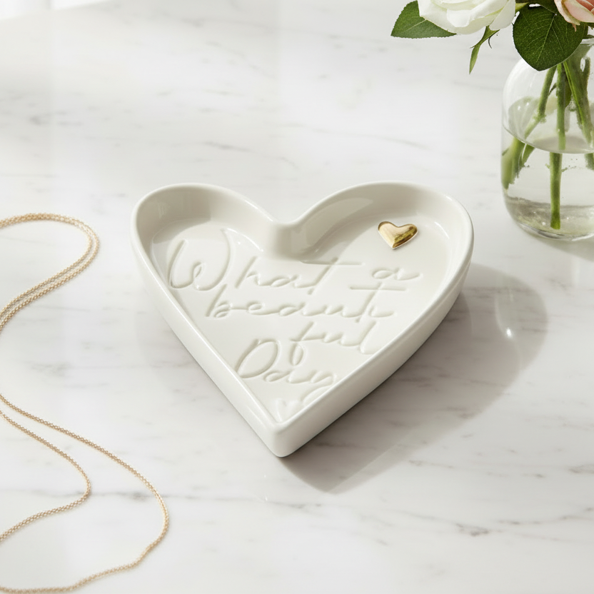 White Beautiful Day Heart Trinket Dish