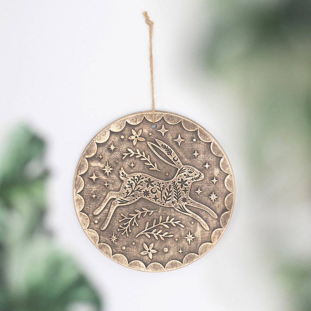Leaping Hare Bronze Effect Terracotta Hanging Plaque