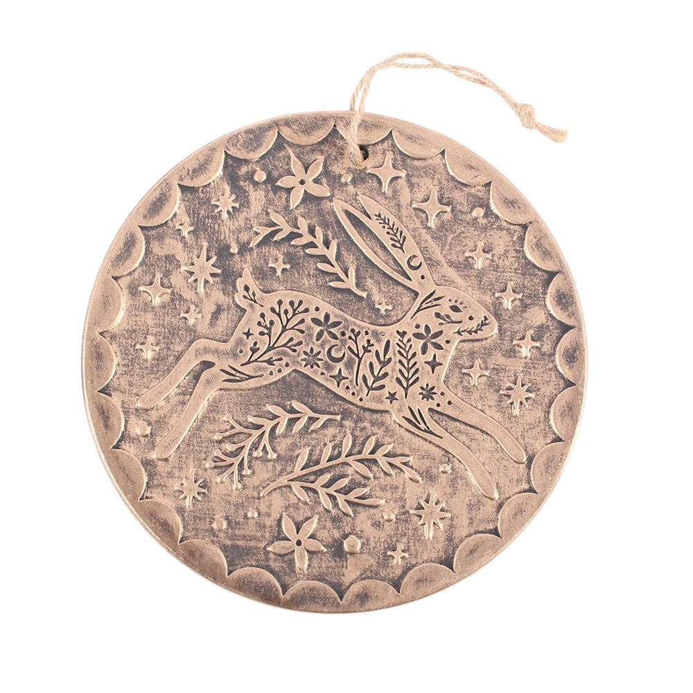 Leaping Hare Bronze Effect Terracotta Hanging Plaque