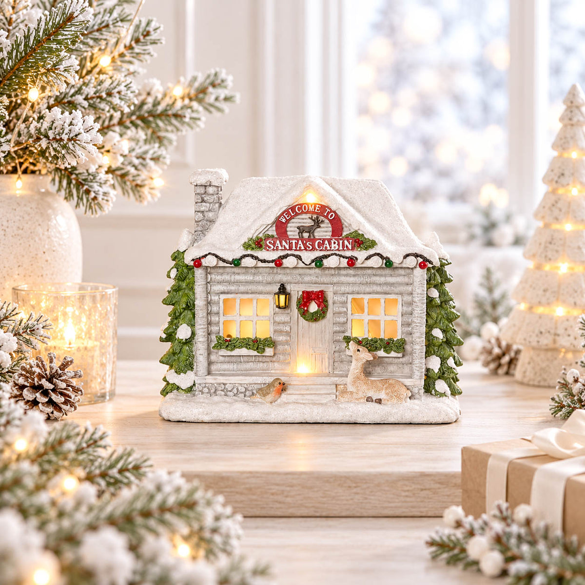 Snowy LED Santa Cabin