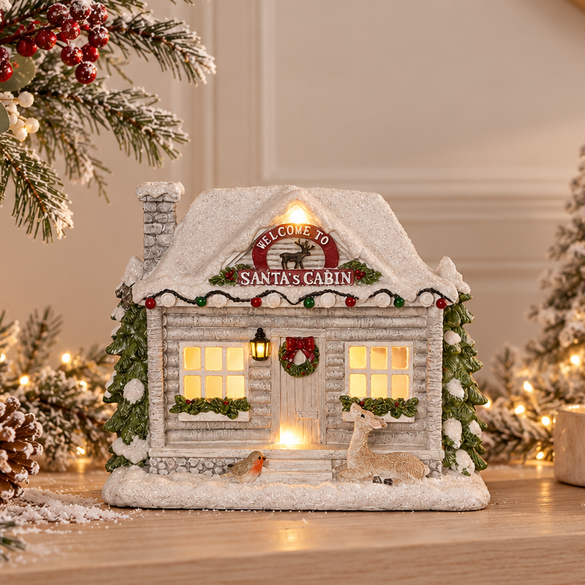 Snowy LED Santa Cabin