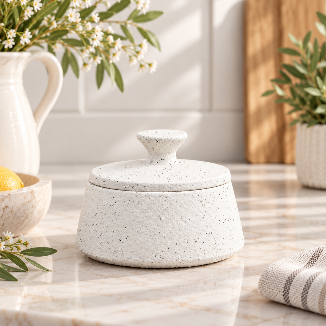 Rustic Speckled Cement Storage Pot