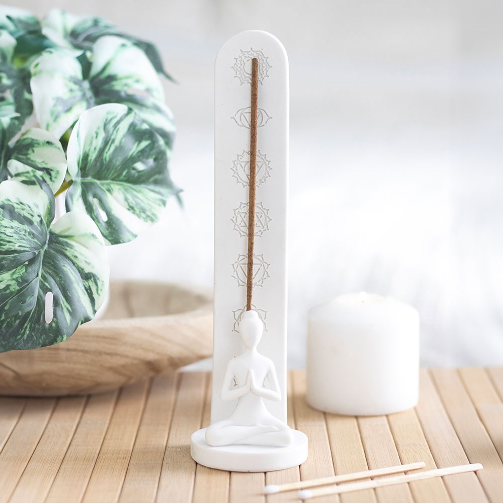 White Chakra &amp; Yoga Pose Incense Stick Holder