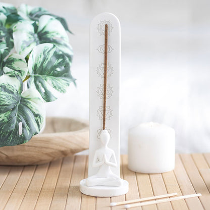 White Chakra &amp; Yoga Pose Incense Stick Holder