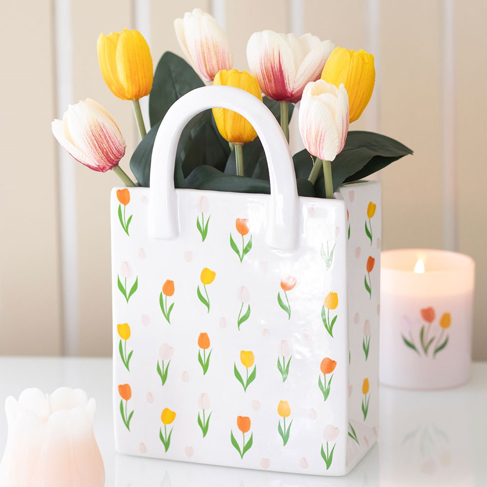 Tulip Print Ceramic Handbag Vase