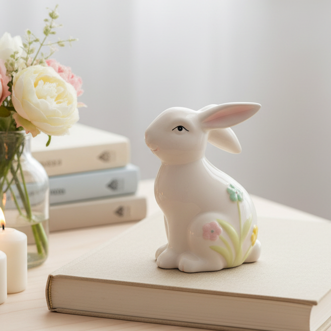 Floral Bunny Figurine Small