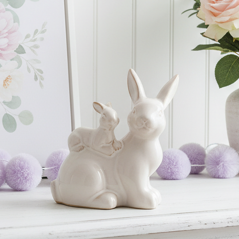 Natural Bunny &amp; Baby Figurine