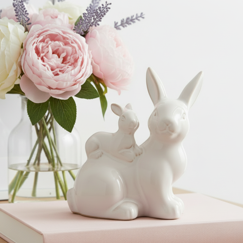 Natural Bunny &amp; Baby Figurine