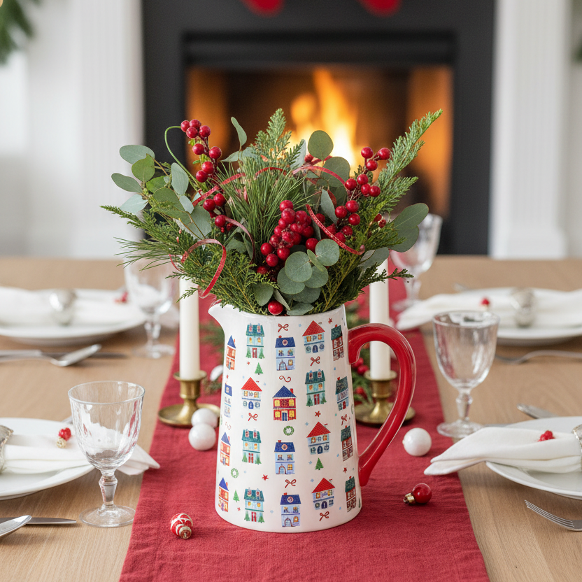 Christmas Street Ceramic Flower Jug