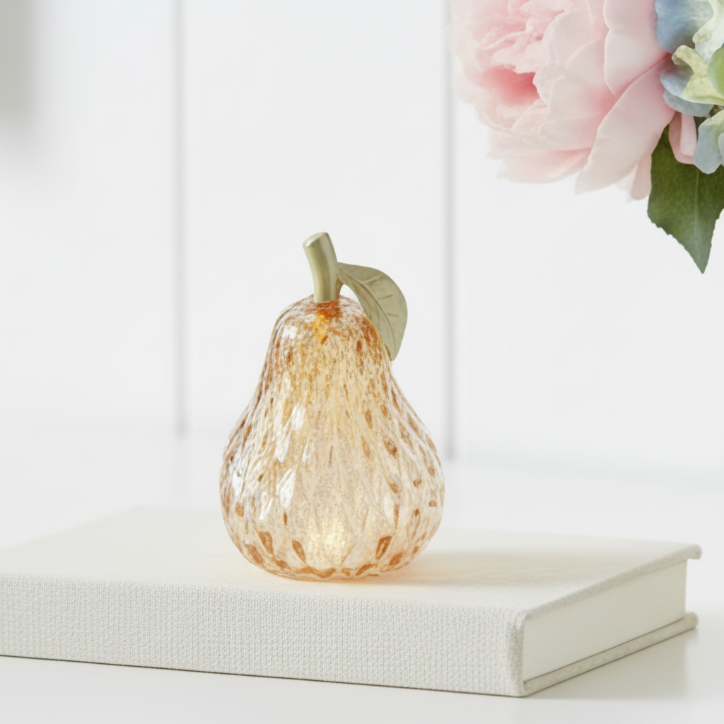 Mini Amber LED Diamond Cut Glass Pear