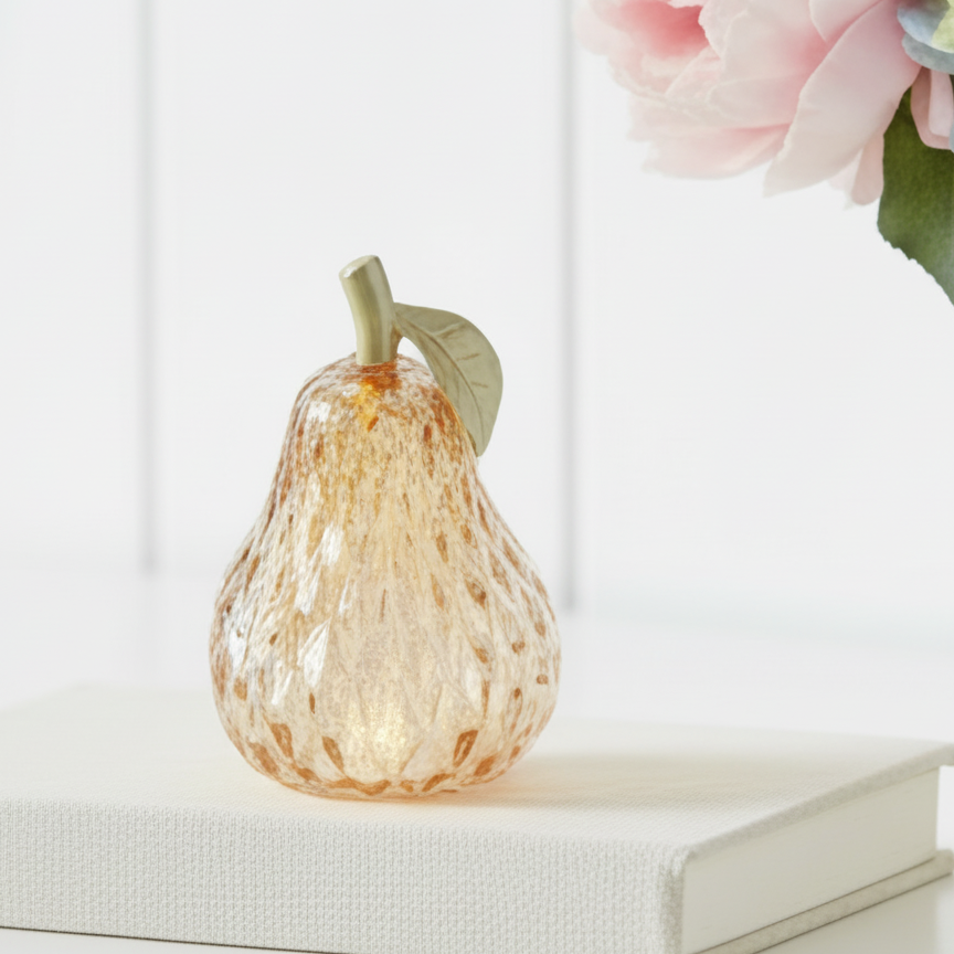 Mini Amber LED Diamond Cut Glass Pear