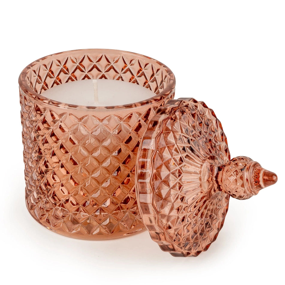 Embossed Pink Amber Glass Jar Scented Candle