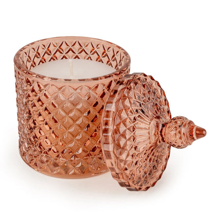 Embossed Pink Amber Glass Jar Scented Candle
