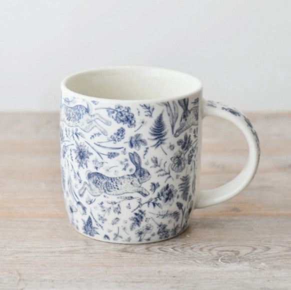 Blue Woodland Hare &amp; Floral Mug