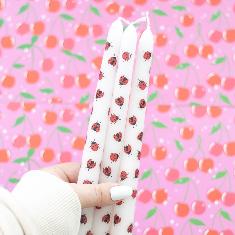 Love Bug Ladybird Taper Candles Set of 3