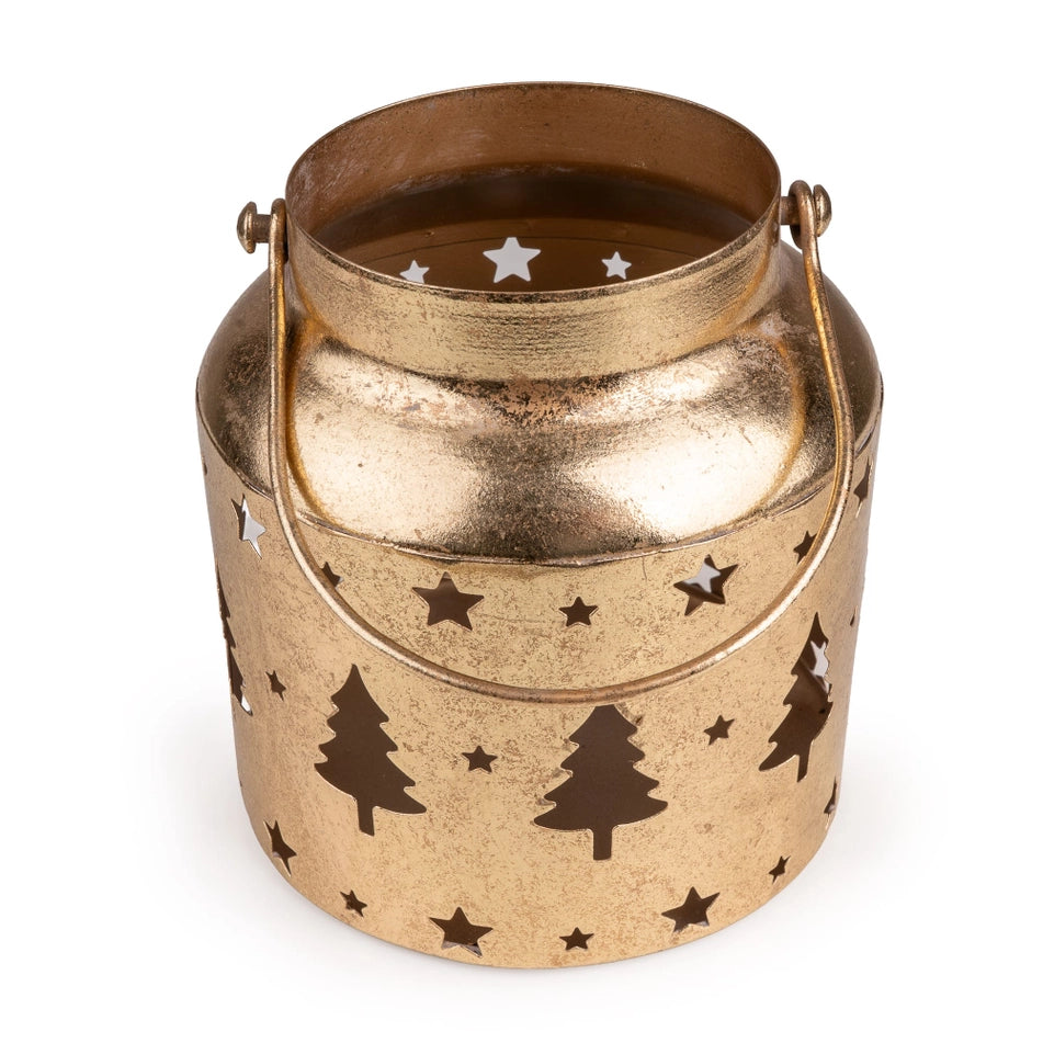 Christmas Trees Antique Gold Metal Lantern