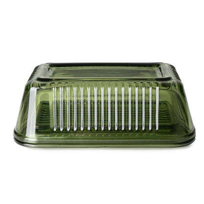 Green Ridged Glass Butter Dish
