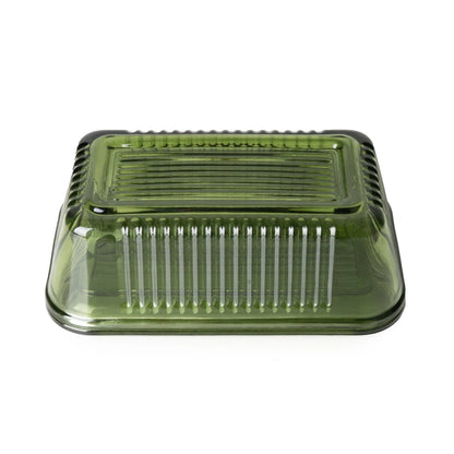 Green Ridged Glass Butter Dish