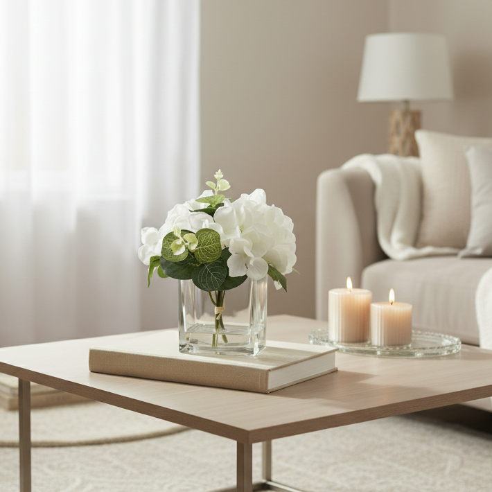White Hydrangea in Square Vase 17cm