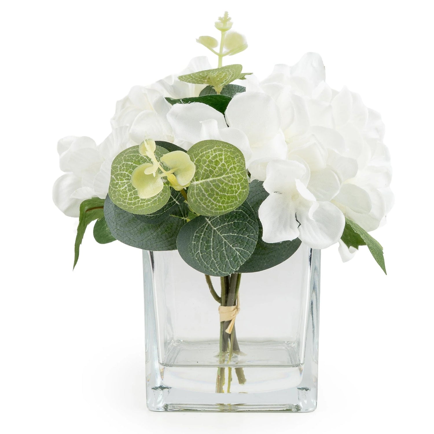 White Hydrangea in Square Vase 17cm