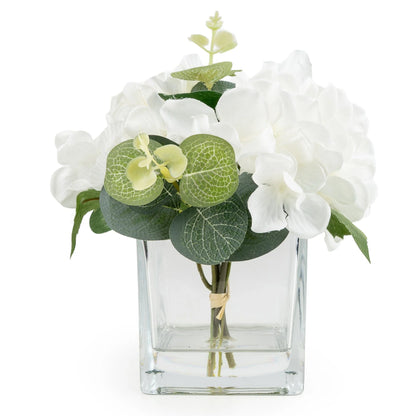 White Hydrangea in Square Vase 17cm
