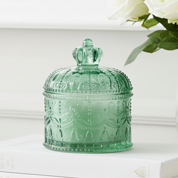 Duck Egg Blue Embossed Glass Scented Candle