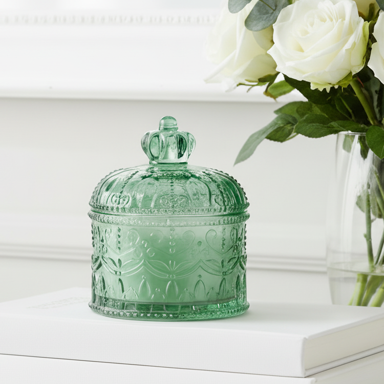 Duck Egg Blue Embossed Glass Scented Candle