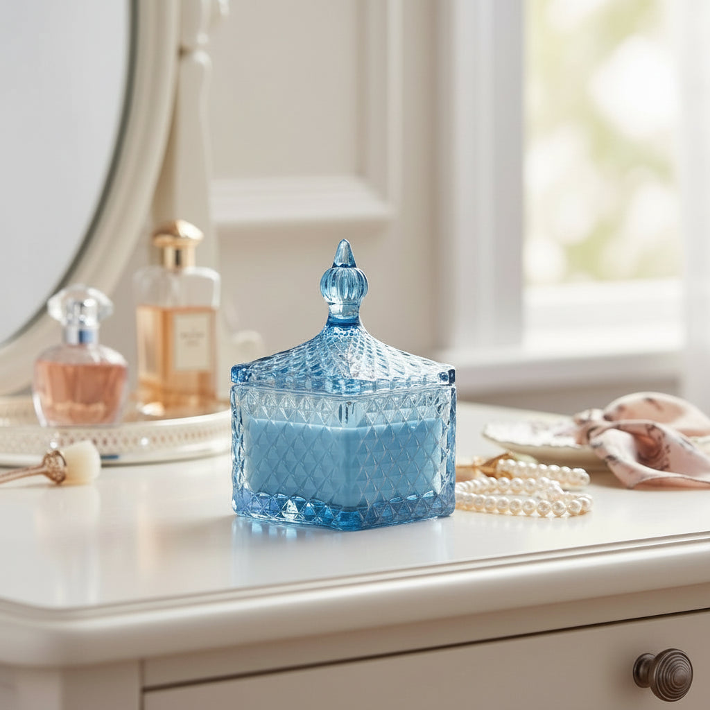 Blue Square Embossed Candle Jar