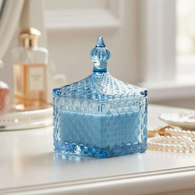Blue Square Embossed Candle Jar