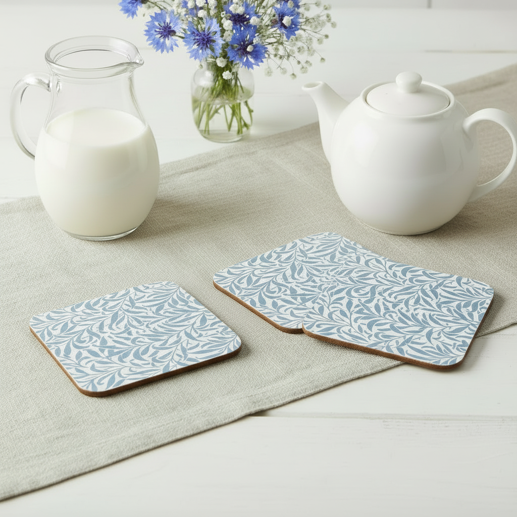 Set of 4 Blue Leafy Trellis Coasters