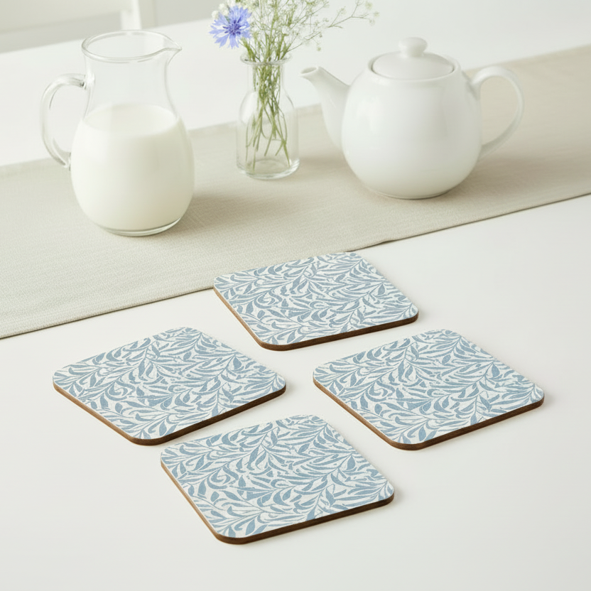 Set of 4 Blue Leafy Trellis Coasters