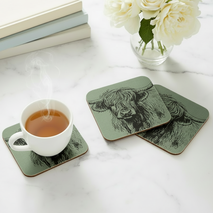 Highland Cow Coasters Set of 4