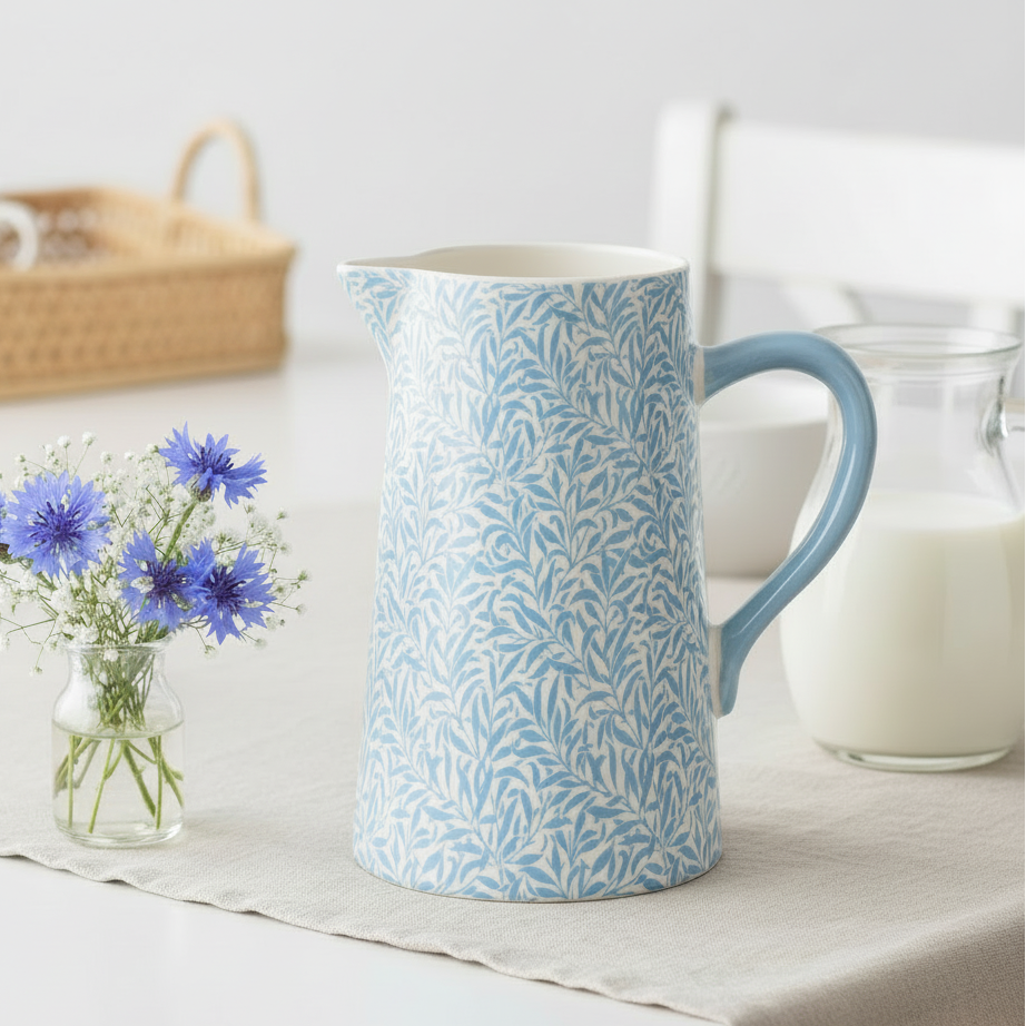 Tall Blue Leafy Trellis Jug