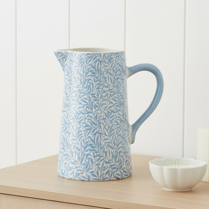 Tall Blue Leafy Trellis Jug