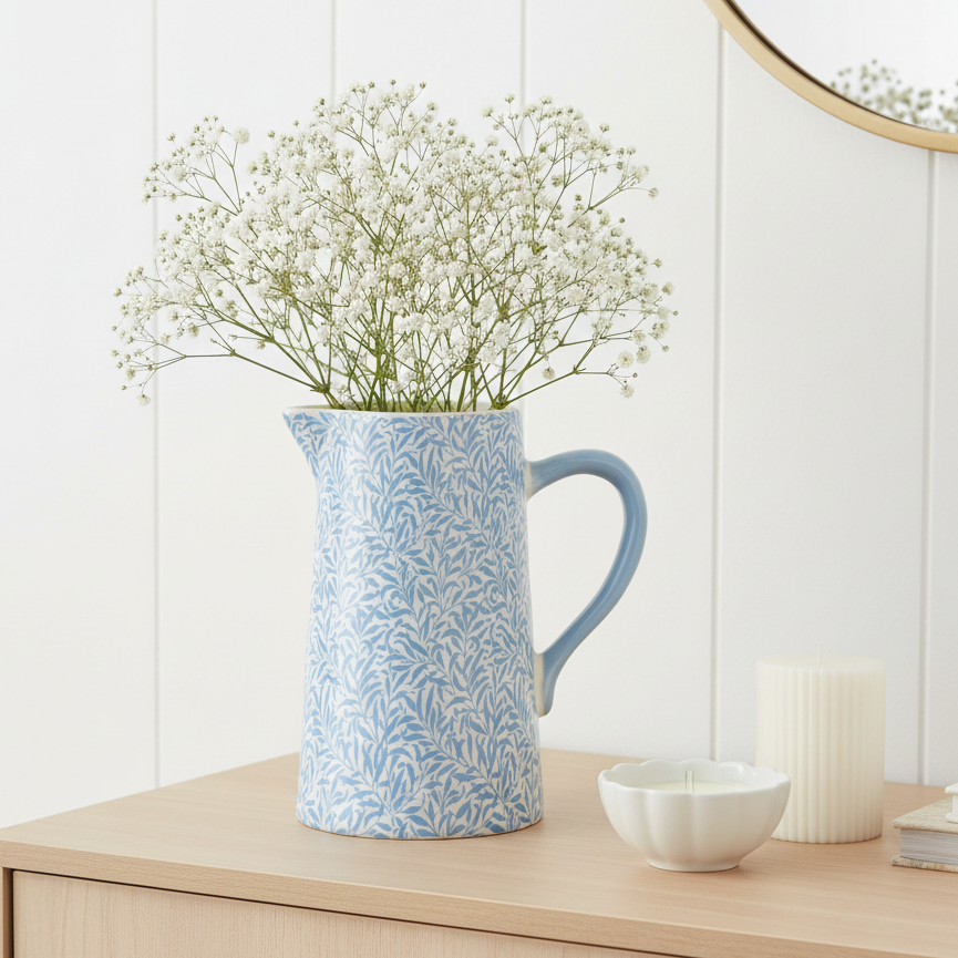 Tall Blue Leafy Trellis Jug