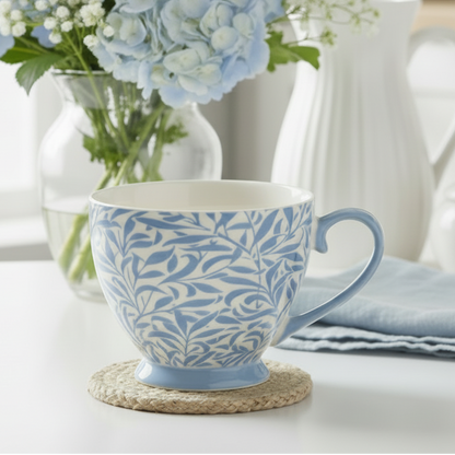 Blue Leafy Trellis Footed Mug